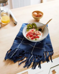 Minna Handcrafted Indigo Grid Towel