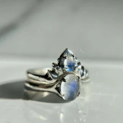 Iron Oxide Moonstone Halo Stacking Ring Set