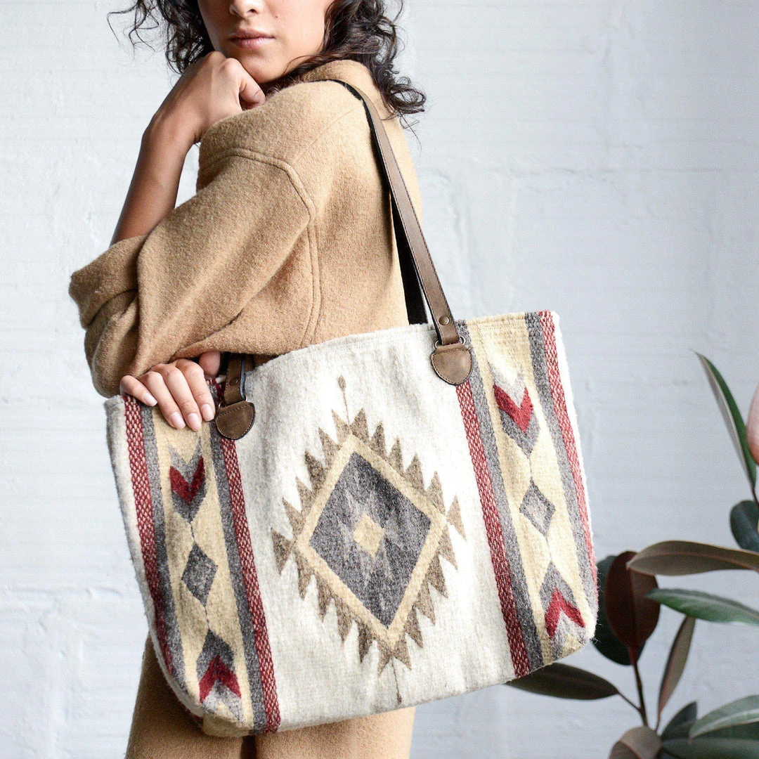 MZ Fair Trade Snowflake Wool Tote Bag 12 MZ Fair Trade Snowflake Wool Tote Bag