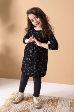 North Of West Kids' Squiggles Gathered Dress - Black