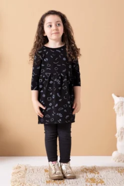 North Of West Kids' Squiggles Gathered Dress - Black