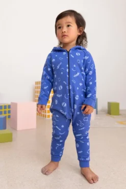 North Of West Sale Baby's Squiggles Hooded Romper - Azure