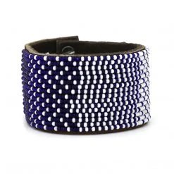 Swahili Coast Design Ombre Dark Blue Beaded Leather Cuff