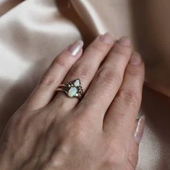 Iron Oxide Jewelry Opal Halo Stacking Ring Set