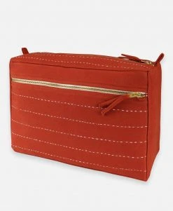 Anchal Accessories Pin Stitch Large Toiletry Bag - Rust