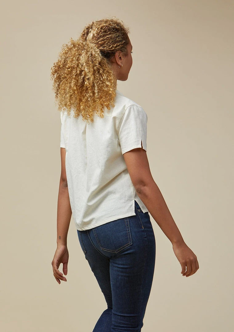 Poplinen Becky Linen Short Sleeve Button Down - Ivory 5 Poplinen Becky Linen Short Sleeve Button Down - Ivory