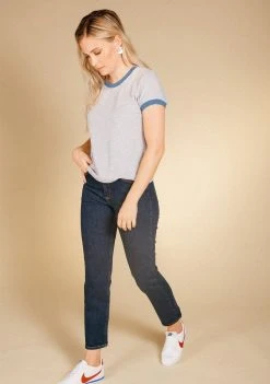 Poplinen Best Sellers Pat Bamboo Ringer Tee - Heather Gray + True Blue