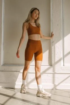 Wolven Best Sellers Recycled Bike Short With Pockets - Turmeric