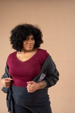 Tonlé Rib Upcycled V Neck Top