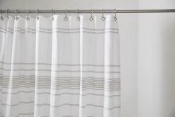Coyuchi Rippled Stripe Shower Curtain - Alpine White / Gray