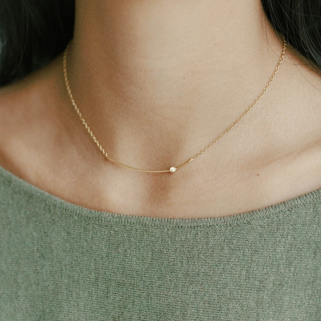 Sara Patino Jewelry Curved Bar Recycled Necklace - White Topaz Best Sellers 4 Sara Patino Jewelry Curved Bar Recycled Necklace - White Topaz Best Sellers