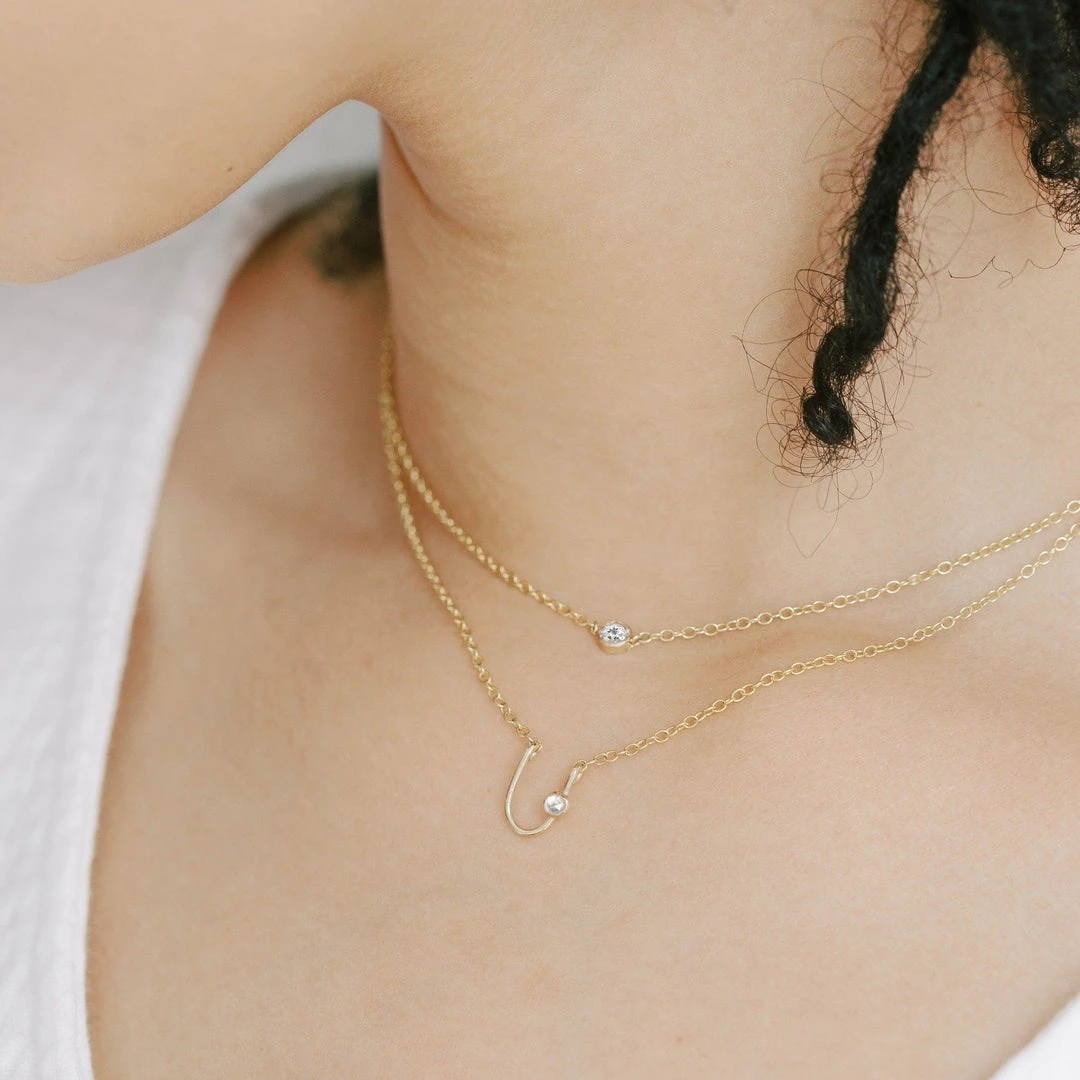 Sara Patino Jewelry Gold Lucky U Recycled Pendant Necklace - White Topaz 6 Sara Patino Jewelry Gold Lucky U Recycled Pendant Necklace - White Topaz