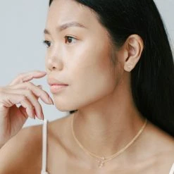 Sara Patino Jewelry Gold White Topaz Recycled Stud Earrings