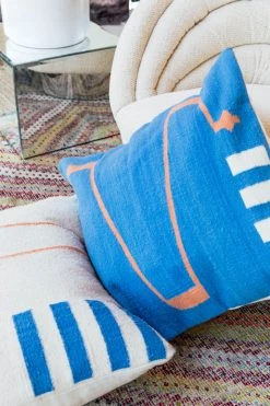 K-apostrophe Home Goods Serpents + Ladders Azul Wool Floor Pillow