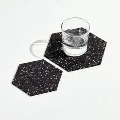 Slash Objects Hex Recycled Rubber Trivet Set - Speckled Black