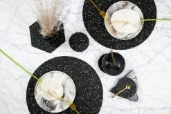 Slash Objects Kitchen + Dining Round Recycled Rubber Placemat - Speckled Black