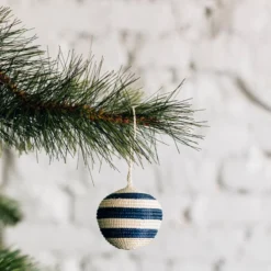 Azizi Life Striped Woven Ball Ornament - Blue BIPOC Owned