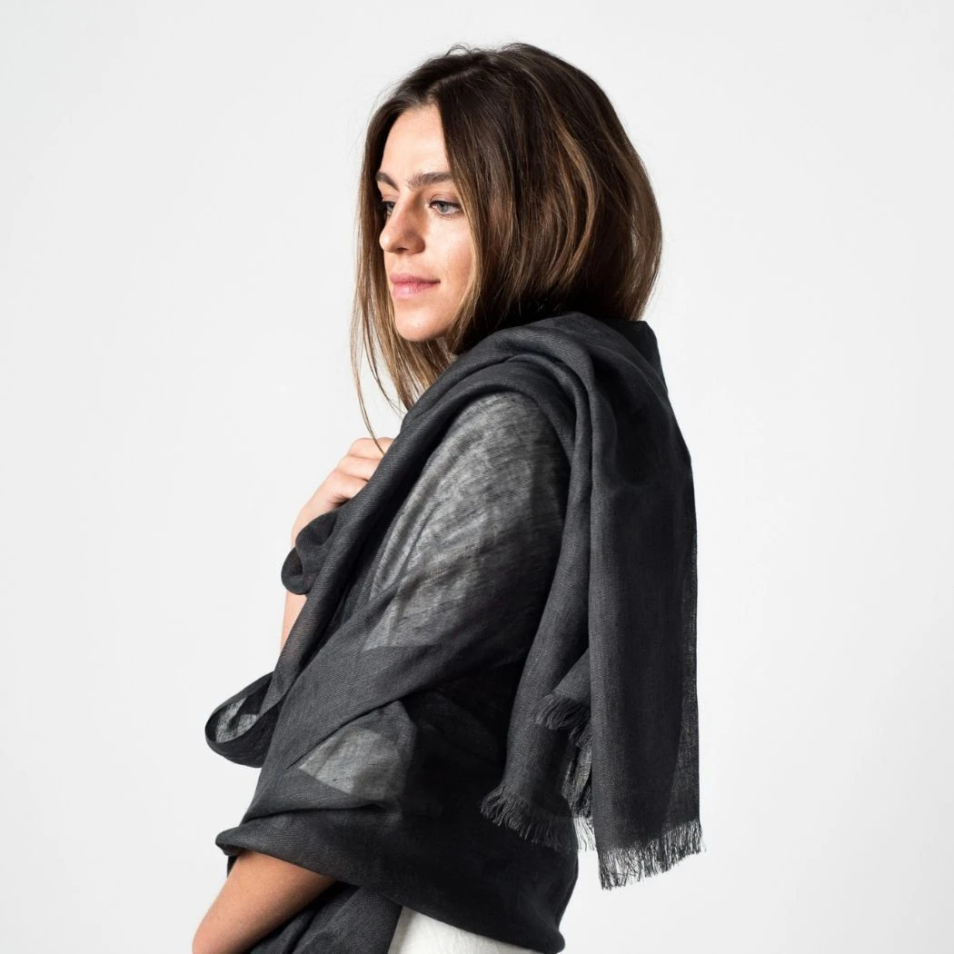 Studio Variously Charcoal Linen Scarf Accessories 9 Studio Variously Charcoal Linen Scarf Accessories