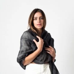 Studio Variously Charcoal Linen Scarf Accessories 13 Studio Variously Charcoal Linen Scarf Accessories