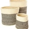 Swahili African Modern Black And Cream Twill Sisal Nesting Basket Set 2 Swahili African Modern Black And Cream Twill Sisal Nesting Basket Set