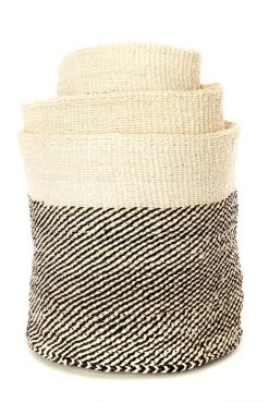 Swahili African Modern Black And Cream Twill Sisal Nesting Basket Set 9 Swahili African Modern Black And Cream Twill Sisal Nesting Basket Set