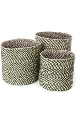 Swahili African Modern Black And Natural Maila Milulu Reed Basket Home Goods