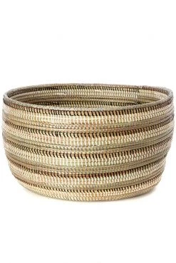 Swahili African Modern Black, Silver And White Striped Knitting Basket