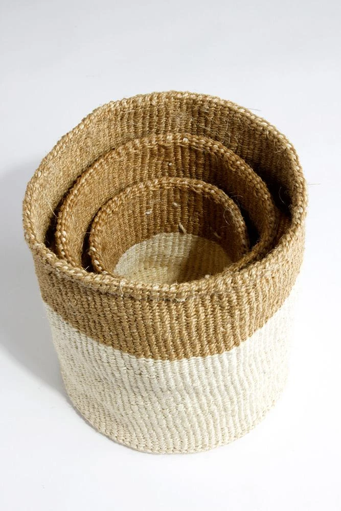 Swahili African Modern Dual Tone Sisal Basket Set Home Goods 6 Swahili African Modern Dual Tone Sisal Basket Set Home Goods