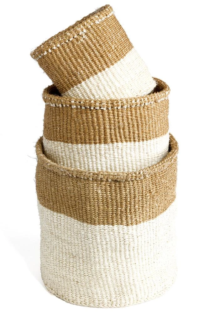 Swahili African Modern Dual Tone Sisal Basket Set Home Goods 5 Swahili African Modern Dual Tone Sisal Basket Set Home Goods