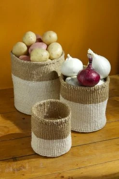 Swahili African Modern Dual Tone Sisal Basket Set Home Goods 7 Swahili African Modern Dual Tone Sisal Basket Set Home Goods