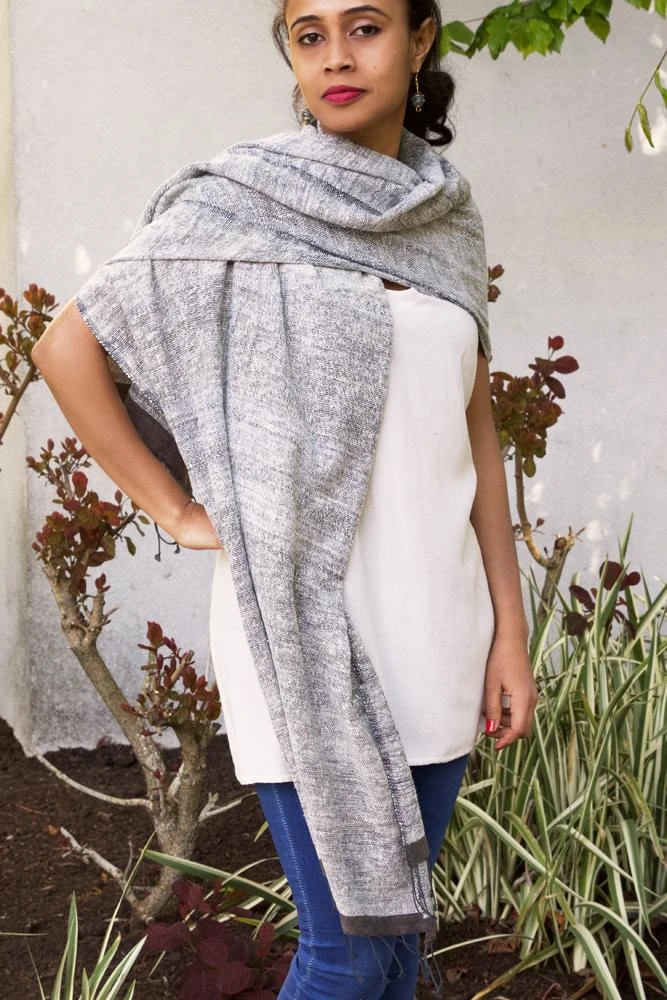 Swahili African Modern Ethiopian Stella Shawl - Gray Accessories 4 Swahili African Modern Ethiopian Stella Shawl - Gray Accessories