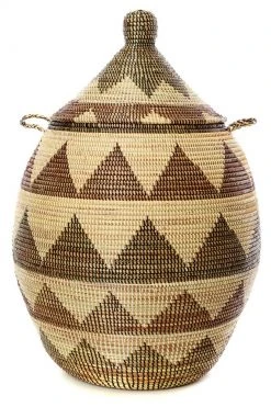 Swahili African Modern Large Black And Cream Dune Laundry Hamper Basket