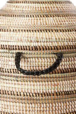 Swahili African Modern Home Goods Large Black, Silver & White Striped Laundry Hamper