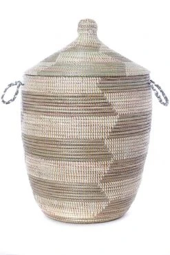 Swahili African Modern Large Silver And White Prayer Mat Hamper Home Goods