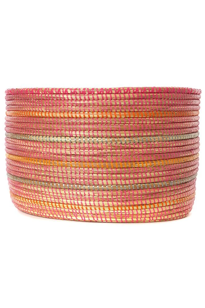 Swahili African Modern Home Goods Pink Knitting Basket With Orange And Silver Stripes 4 Swahili African Modern Home Goods Pink Knitting Basket With Orange And Silver Stripes