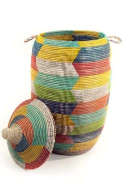 Swahili African Modern Rainbow Herringbone Storage Basket