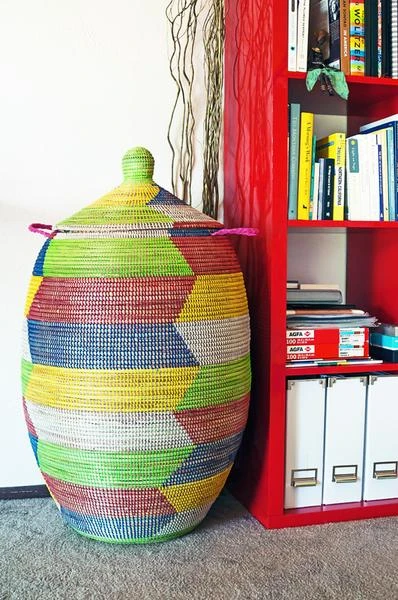 Swahili African Modern Rainbow Herringbone Storage Basket 4 Swahili African Modern Rainbow Herringbone Storage Basket