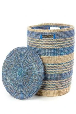 Swahili African Modern Home Goods Blue Ebb + Flow Striped Hamper Set 9 Swahili African Modern Home Goods Blue Ebb + Flow Striped Hamper Set
