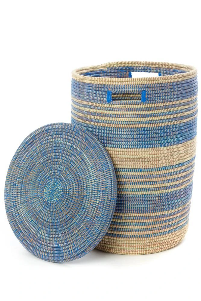 Swahili African Modern Home Goods Blue Ebb + Flow Striped Hamper Set 6 Swahili African Modern Home Goods Blue Ebb + Flow Striped Hamper Set