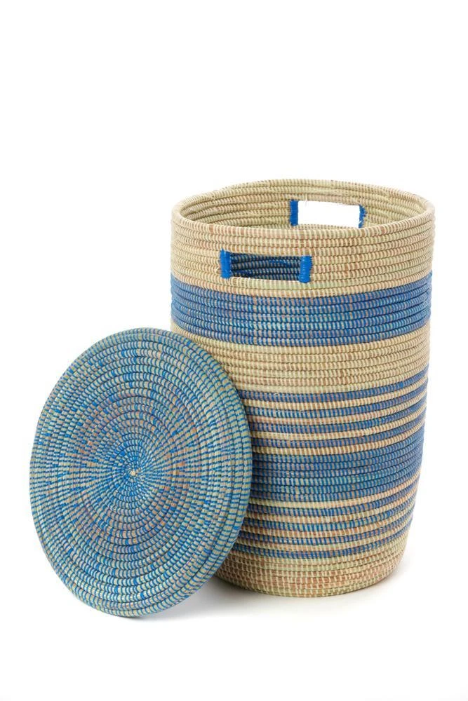 Swahili African Modern Home Goods Blue Ebb + Flow Striped Hamper Set 5 Swahili African Modern Home Goods Blue Ebb + Flow Striped Hamper Set