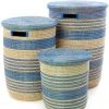 Swahili African Modern Home Goods Blue Ebb + Flow Striped Hamper Set 2 Swahili African Modern Home Goods Blue Ebb + Flow Striped Hamper Set