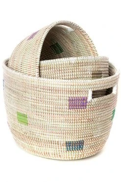 Swahili African Modern Home Goods Set Of Three Prismatic Pixels Sewing Baskets