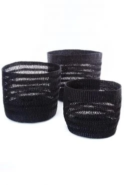 Swahili African Modern Raven Veta Vera Lace Weave Basket Bins Set Home Goods