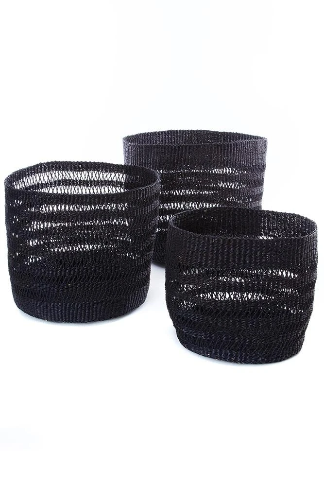 Swahili African Modern Raven Veta Vera Lace Weave Basket Bins Set Home Goods 3 Swahili African Modern Raven Veta Vera Lace Weave Basket Bins Set Home Goods