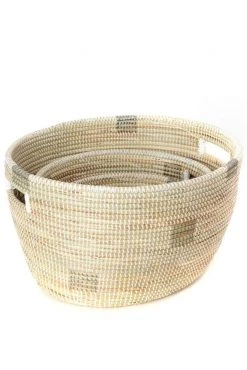 Swahili African Modern Set Of Three White Nesting Baskets