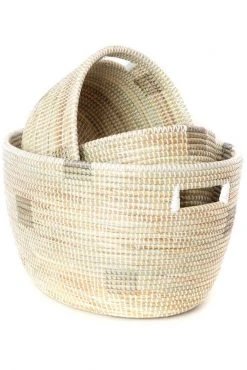Swahili African Modern Set Of Three White Nesting Baskets
