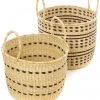 Swahili African Modern Raven Flecked Elephant Grass Baskets Set 2 Swahili African Modern Raven Flecked Elephant Grass Baskets Set
