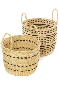 Swahili African Modern Raven Flecked Elephant Grass Baskets Set