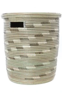 Swahili African Modern Silver Swirl Flat Lid Storage Basket Home Goods