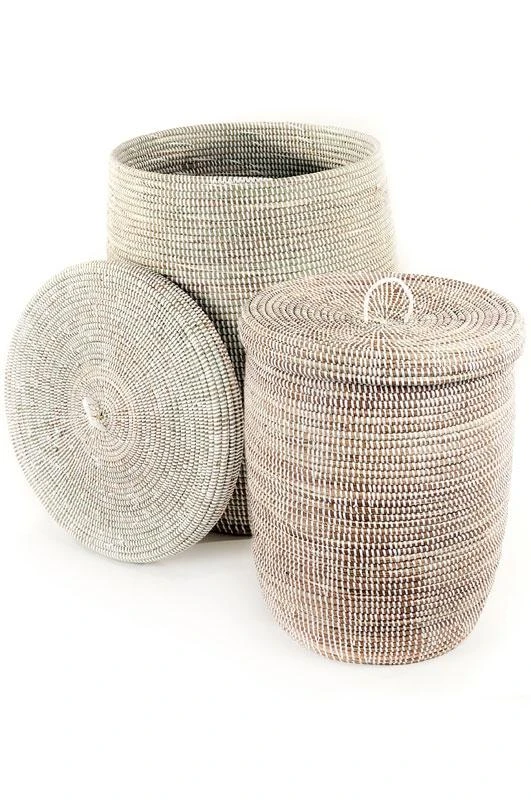 Swahili African Modern White Sand Dune Hamper Set 3 Swahili African Modern White Sand Dune Hamper Set